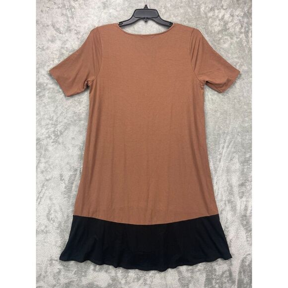 J Jill Women's Wearever Dress Brown Black Large Short Sleeve Stretch Shift - Picture 7 of 8